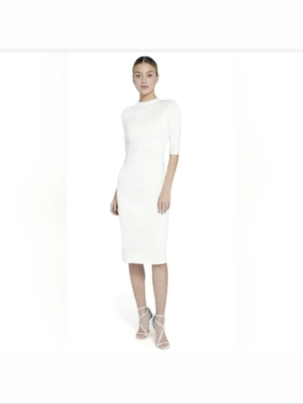 Alice + Olivia Delora Fitted Mock Neck Dress in Off White Size 8 - Picture 6 of 13